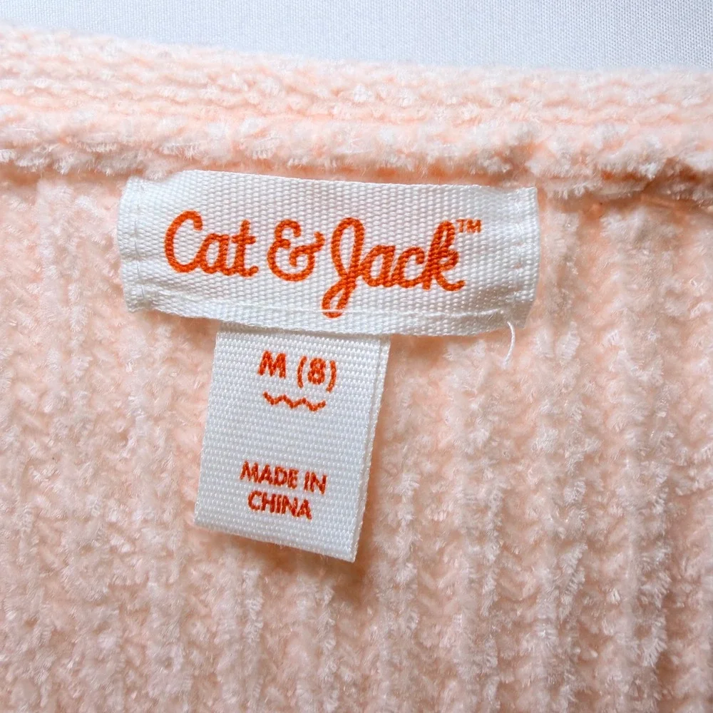 Cat &‎ Jack Girls Pink Chenille Ribbed Knit Pullover Sweater Size M 8